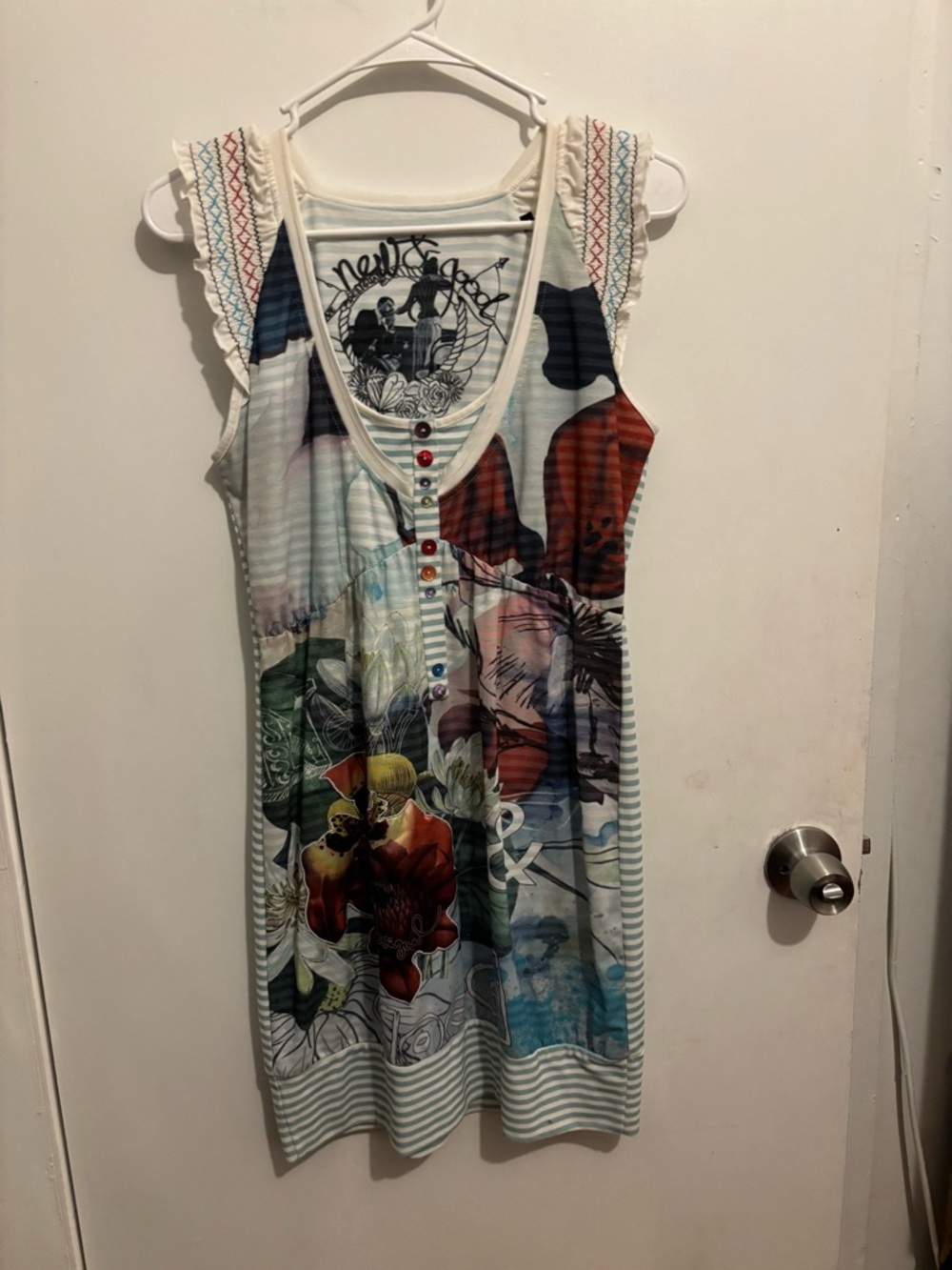 Floral Mixed-Print Mini Dress with Button Front